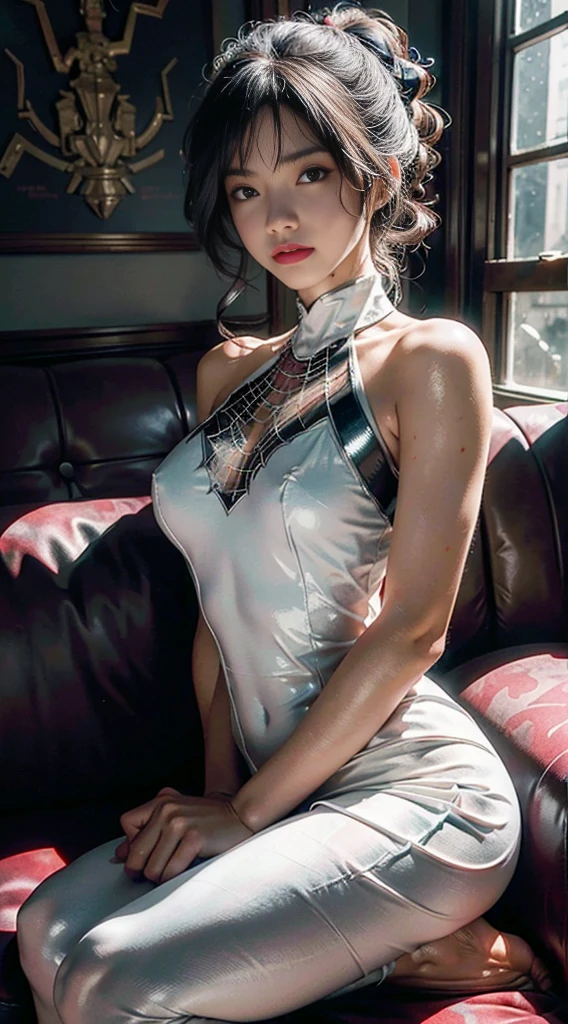 (1 woman:1.3), alone, (((Very detailed face)))), ((very detailed 눈과 얼굴)))), beautiful 디테일의 눈, body parts__, official art, Unified 8k Wallpapers, very detailed, beautiful and beautiful, beautiful, masterpiece, best quality, original, masterpiece, very nice photo, best quality, ultra high resolution, realistic realism, sunlight, full body portrait, amazing beauty, dynamic pose, delicate face, lively eyes, (from the front), she wears a spiderman suit, red and black color scheme, spider, very detailed 도시 지붕 배경, rooftop, City View, detailed face, Detailed complex busy background, crummy, Very cool, milk white, very detailed 피부, realistic skin details, visible pores, clear focus, volumetric fog, 8,000 words, dslr, high quality, film grain, fair skin, photo realism, lomography, Future dystopian mega city, transparent
