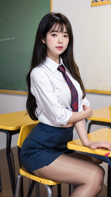(1 girl), (sexy look:1.5), (flat chest:1.3), (very detailed目, very detailed顔), (超realistic, High resolution), (highest quality:1.4), (hyper quality), real skin texture, RAW photo, (realistic, Photoreal:1.37), very detailed, professional photography, (school uniform, pleated skirt:1.3), (look at me), (School, classroom), ((Face to face with me:1.4)), (from below:1.3), (An expression of ecstasy:1.3), realistic private parts, lace panties, Japanese high school girl、超highest quality、masterpiece、超High resolution、written boundary depth、(Photoreal:1.4)、(award winning photos、信じられないほどのmasterpiece:1.3) 、RAW photography、golden ratio、Highly detailed CG Unity 8k wallpaper、detailed and complex、original、High resolution、RAW photo、(perfect body shape)、detailed and complex、Digital single-lens reflex camera、soft writing、(background person blur:1.1)、Sigma 85mmF/1.4、50mm Lenac lighting、nffsw、hyper real、color grade, Rear view,from below:1.3), (((Holding the hem of her skirt, she opens her legs and shows off her real pussy.:1.4))),