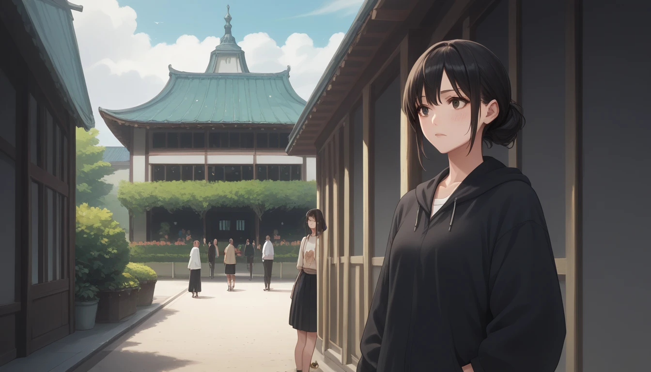 a dark stage in a park where you can see 3 characters is Renji Abarai together with Byakuya Kuchiki and the two of them are watching a girl