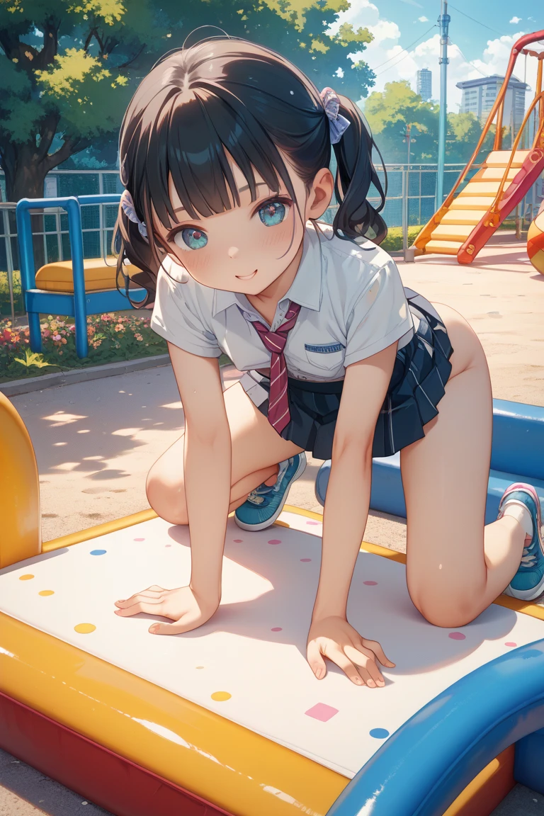 3 girls 7 years old anime, The pussy is clearly visible, Very thin, flat chest, thin waist, narrow hips, naked on the playground, Squat, Group photo, urination, писают, shame, fear, horror in the eyes