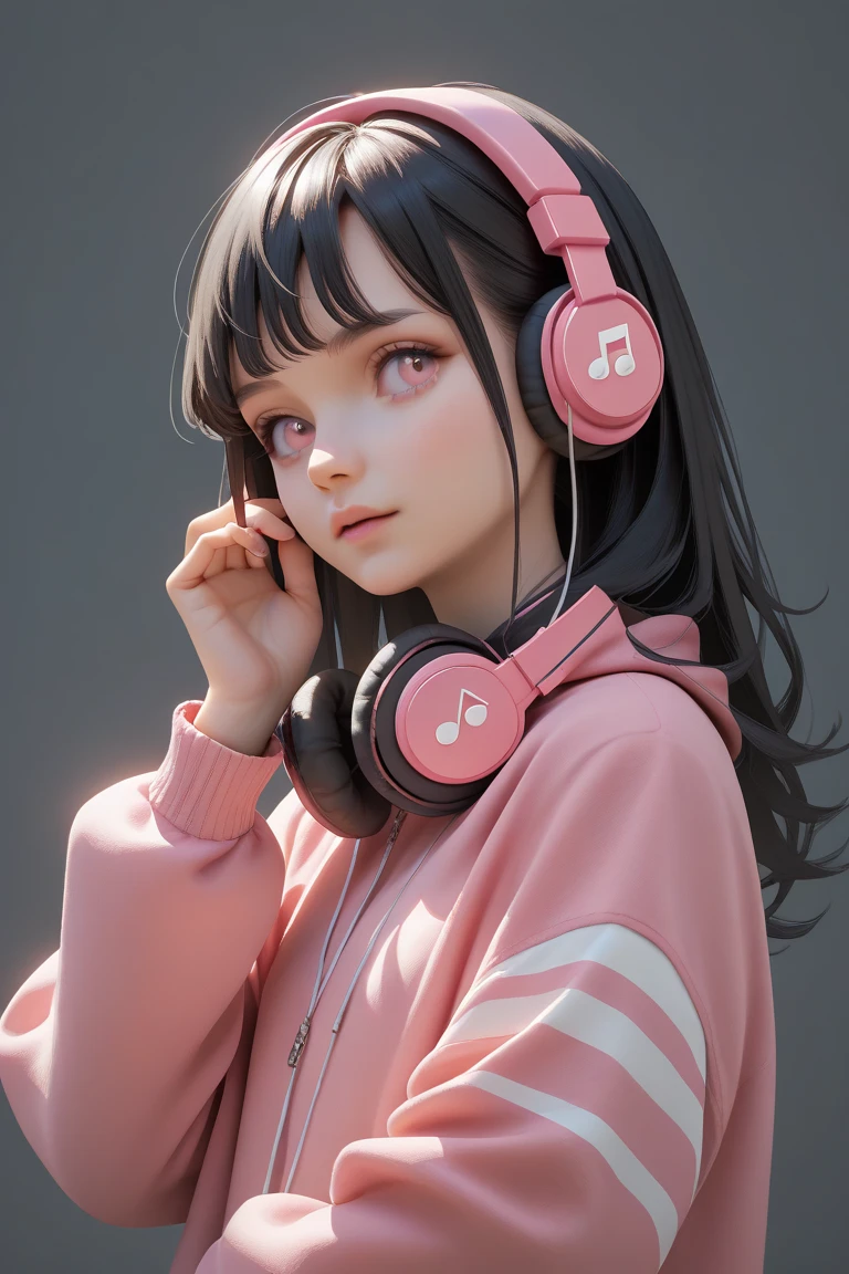 masterpiece, high quality, 4K, Beautiful design, (from the front),Award-winning photo, Very detailed, ((small breasts:1.5)),wonderful, The finer details, absurdes, Very detailed woman,Pink makeup, （Skater Fashion）,(Short length T-shirt),Loose pants style,（Skater Fashion with Headphones）,Hyperrealistic paintings inspired by Yanjun Chen, instagramart, digital art,Pop Makeup Style, ig model | ArtJam,Very beautiful and cute teenage girl, Surreal Teen, A face like Ester Exposito,（A rich expression:1.5),