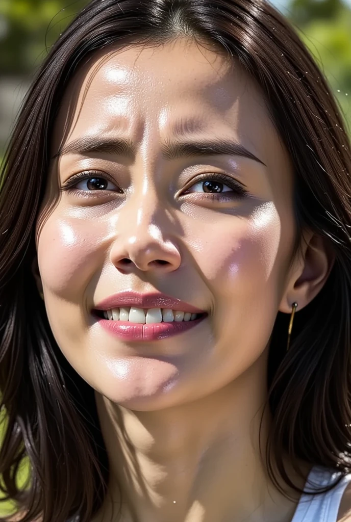 Tabletop,,Award-winning photo, Very detailed, Sharp focus on the eyes, Nose and mouth,Face Focus, Woman with open mouth and closed eyes,、Age 35,Black-haired、Symmetrical face,Realistic nostrils、Inside the camping tent,,Sweaty skin、Sweaty skinを際立たせる照明、((Sticking out a long tongue))Skin shiny with sweat、Glowing Skin、Sweaty hair,Beautiful Japanese actresses,smile,(Super wet skin)((doggy sex))((Realistic eyelashes with attention to detail))Giving a blowjob,Micro Bikini,((Roll your eyes, Raise your eyebrows, Frowning, Drooling))Small Head,((Face close-up))