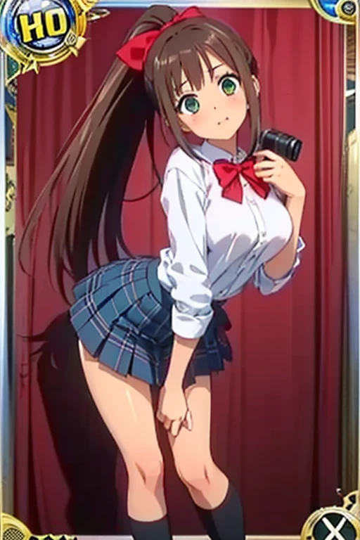 Brown-haired schoolgirl、Green skirt、light blue cardigan、Semi-long hair、Blue headphones、Black pantyhose、Brown loafers、red blush、no panties,pussy juice,(dildo in the vagina),(pussy juice)