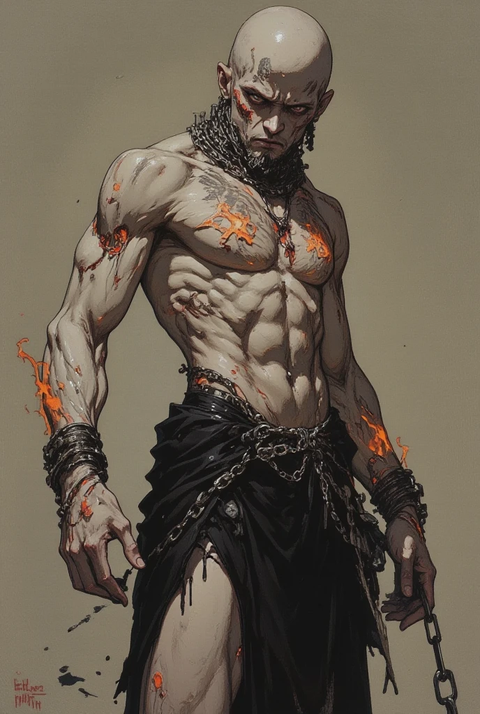 masterpiece, noise suppression, void noise, one male elf, Best quality, permission 8k, male focus, sharp image, just concentrate, stunning composition, volumetric lighting, super quality, Very detailed, fantasy, adult male elf zombie with very long white curly disheveled hair, Cold, dead man with pale grayish skin, thin, skinny, fit, with a short white beard, yellow eyes, cadaveric spots, crazy, in a torn shirt and pants, in blood, sharp claws, shows sharp teeth and smiles, fantasy средневековье, Gloomy Dungeon