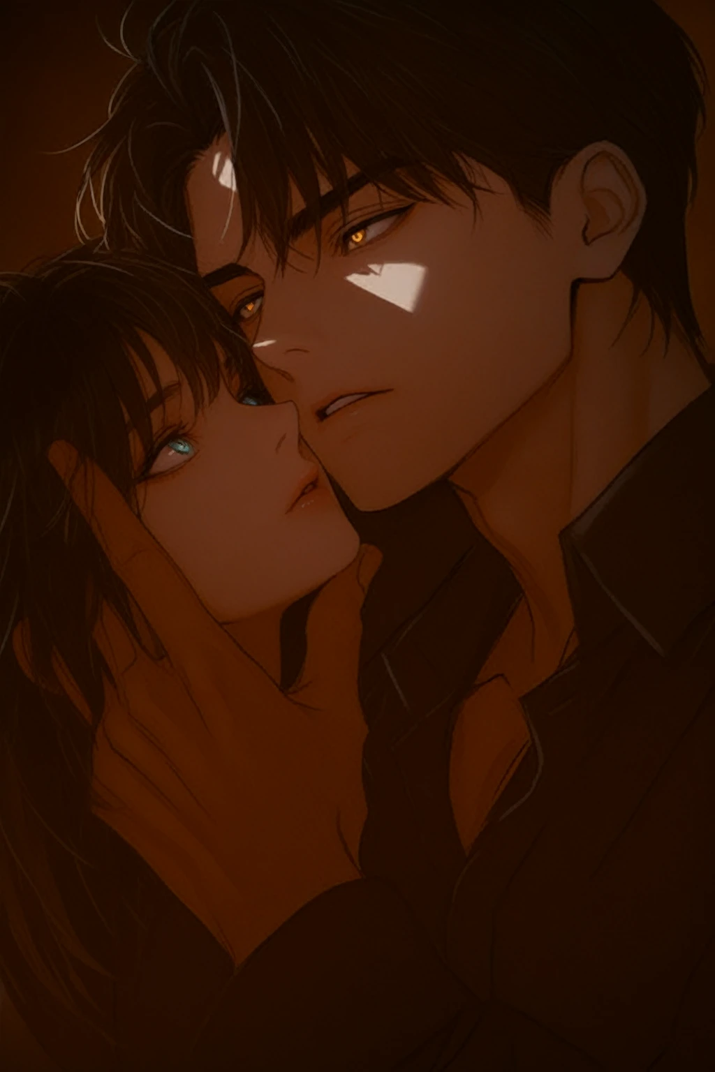 an eye contact of a dark and gloomy theme