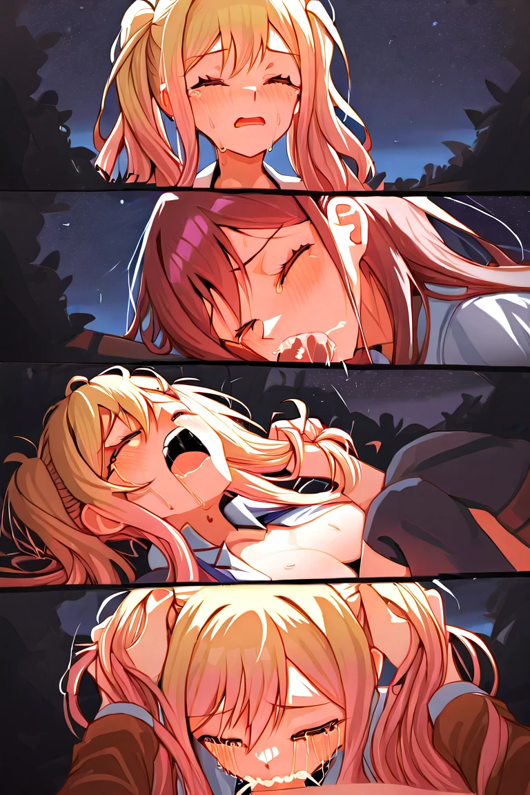 Browsing Caution,(small),((two male daughters)),((Penis in the crotch)),(((Nipple licking))),Blonde Row Twin Tail,lips,Sweat,White Breath,Ecstasy face,