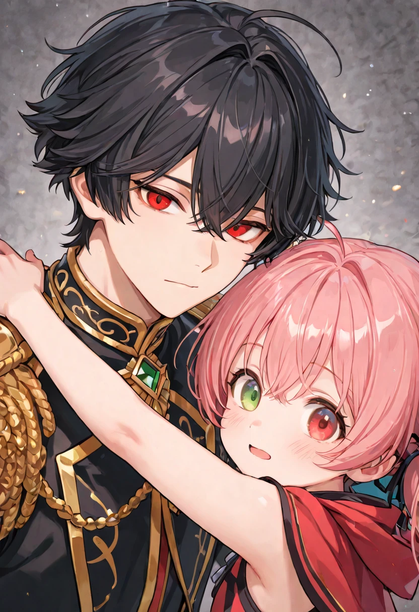 The girl used her hand to place her chest on the boy's head

