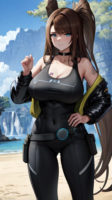 5girls, 6+girls, bangs, beach, black_hair, blonde_hair, blue_sky, blush, breasts, brown_eyes, brown_hair, cloud, day, group_picture, high_ponytail, large_breasts, long_hair, looking_at_viewer, medium_breasts, multiple_girls, navel,, nude, open_mouth, outdoors, parted_lips, ponytail,, short_hair, side-by-side, side_ponytail, sky, smile, take_your_pick, thighhighs, uncensored, v, winter
