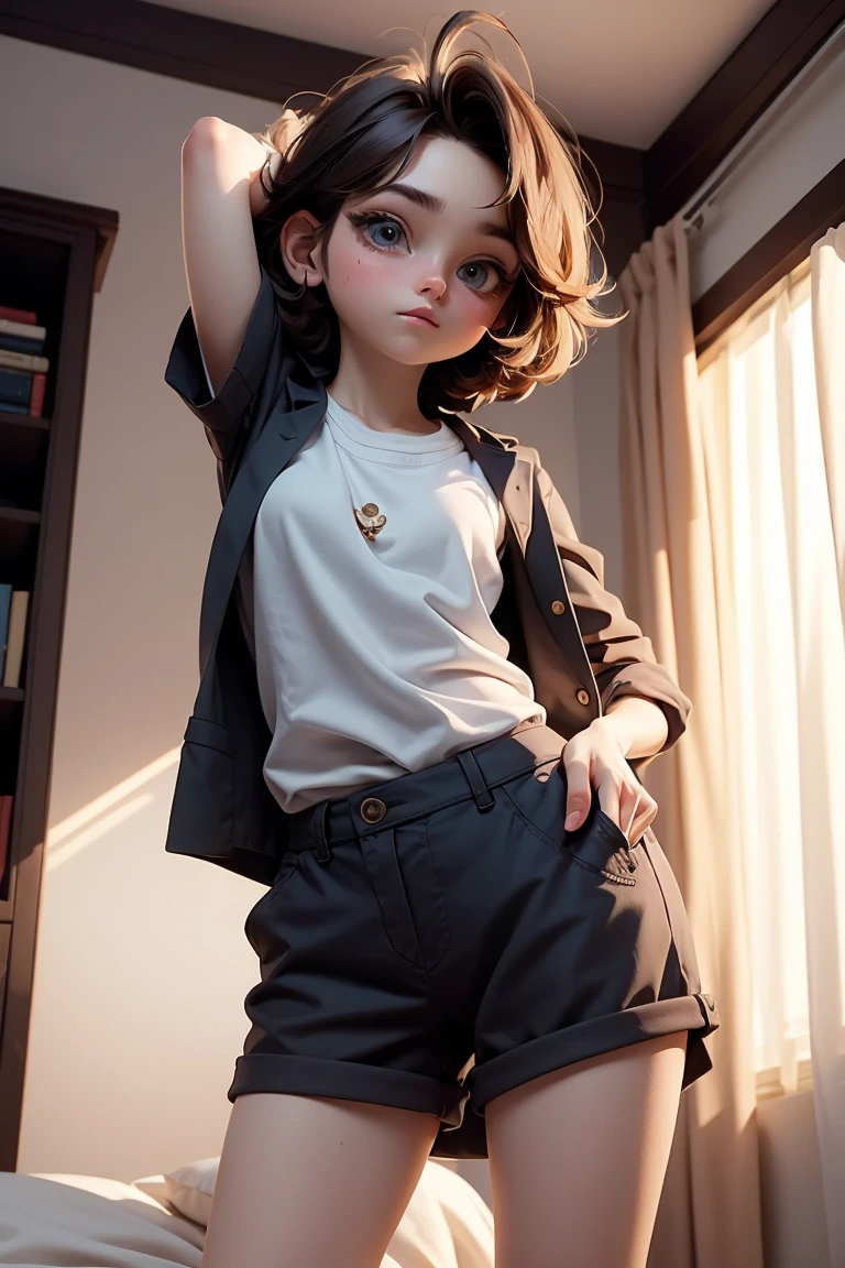 full body straight cute  short height boy, wearing pent and shirt, curly hair, 12yo student, Front Full body, Simple white background, simple white background,