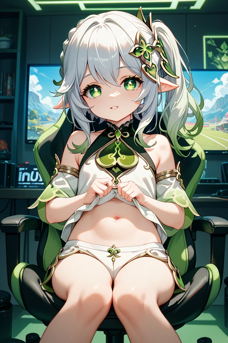 Erotic Anime Illustration、best image quality、A plump gal flirting in a small room、beautiful eyes、perfect proportions、kiyohime、Tube top、Overwhelming big breasts that go beyond common sense、thick legs with fat、cowboy shot、blush、Ecstatic smile、spread your legs、Ahegao、Expose large nipples、expose the vagina、intense sweating