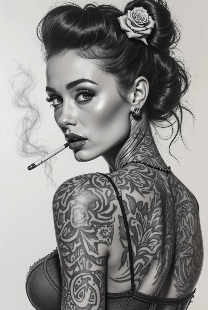 A beautiful young woman with long, loose red hair, intricate tattoo patterns covering his body, Holding an open book, perfect hands dramatic lighting, oil painting, cinematographic, chiaroscuro, dramatic shadows, deep and rich colors, Very detailed, photorealistic