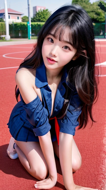 {{{masutepiece、8K High Resolution、top-quality、ultra-definition、ighly detailed、A hyper-realistic、Raw photo、Face and body without defects、biologically correct、Physically correct、tre anatomically correct、Five Fingers、2 arms、2 legs、extremely detailed and beautiful face、Dense beauty body、Photographed by a professional photographer、Canon F/2.5 300 mm、Beautiful white soft skin with a sense of transparency}}}, {{{Cute pink long hair、9th class、18year old、Very beautiful little face、Eyes that are too beautiful、Beautiful double eyelids、Beautiful elongated eyebrows、Very beautiful narrow high nose,、Cute Red Thin Lips、Beautiful long legs、White Volleyball Uniform、Cute bloomers、Very long socks、sports shoes、Facing forward、FULL BODYSHOT、taken from the under、Open legs、Subject of the entire screen、Very beautiful Japan girl}}}