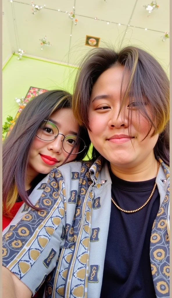 there are two women sitting next to each other in a restaurant, with her long, profile photo, with godray, scandy and arender, profile picture 1024px, profile pic, with wart, with wet faces!!, with short hair, with a twin, selfie photo, with ivy, with long, old picture, photo on iphone