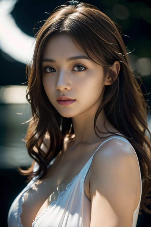 1girl, beautiful russian woman, light brown hair, clear skin, narrow waist, masterpiece SLR photo, attention to detail, perfect proportions, soft-looking bust with cleavage, (best quality,4k,8k,highres,masterpiece:1.2),ultra-detailed,(realistic,photorealistic,photo-realistic:1.37),portraits,cinematic lighting,(intricate details:1.2),(vivid colors:1.2),(natural skin texture:1.1),(elegant pose:1.1),(serene expression:1.1),(soft focus background:1.1),(rough long hairstyle:1.2),aquarium,sexy clothes