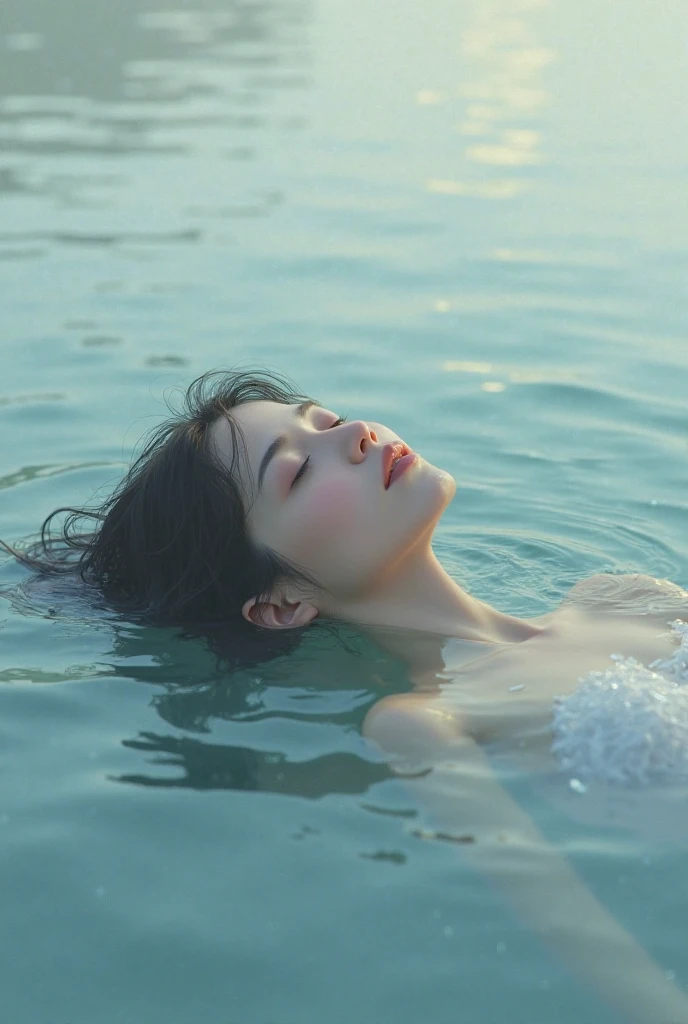 (RAW photo, Best quality), (Realistic, photo-realistic:1.2),High quality, 1girll,delicated face,full bodyesbian,white dresses,Closed eyes,,Enjoy,,Under water