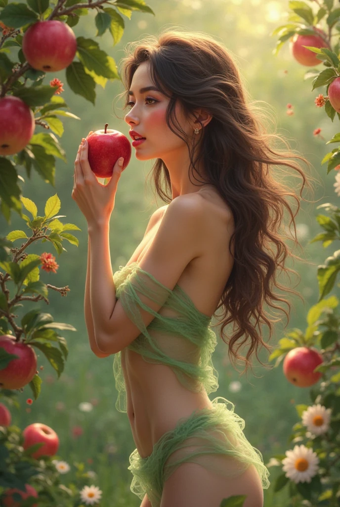 sexy, Dame parfaite mangeant une pomme avec sa main gauche, D'a sexy manière, seins parfaits, neon and fluorescent éclairage, froissé froissé froissé ridé, Pigeoncore, les typologies de Becher, Attribution Creative Commons