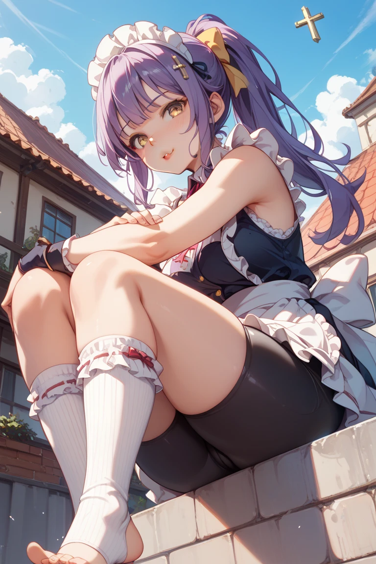 nsfw, 1 girl, game CG, frilled shirt, shoulders visible, short skirt, hair ribbon, gigantic breasts, light purple hair, long hair, french braid, purple eyes, inside the store, large desk, from side, 1 boy, vaginal sex,penis, standing, one leg up,(cum:1.5), happy,