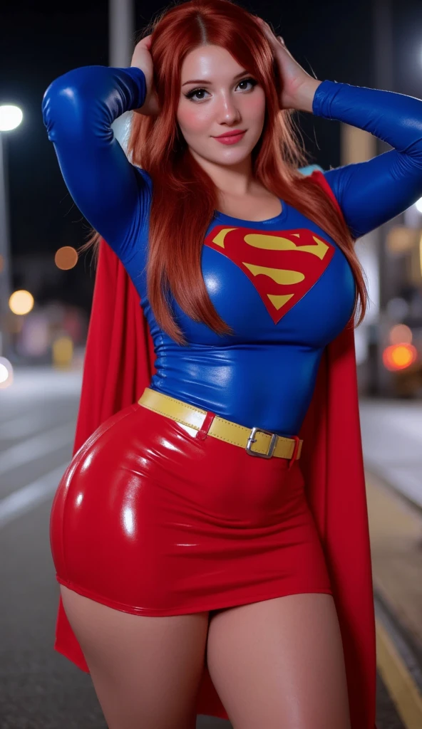 (melhor qualidade,4k,8k,alta resolução,masutepiece:1.2), (Anna Semenovich, BBW MILF, 30 anos), cintura fina, (bunda enorme, Sagging Tits: 1,9), (RED HAIR), Footfall , ( SUPERGIRL costume), sexy, sensual, hot, sorridente, (Sagging Tits: 1,9), decotes, bunda enormes. ((mesmo personagem, headpe, lado, costas)), (perfect hands)