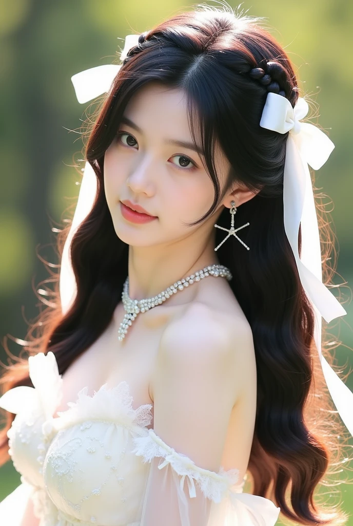 Mujer Araffe con un vestido blanco posando para una foto, dilraba dilmurat, Peinado blanco de corte hime, Asian girl with long hair, Hermosa modelo china, ulzzang, Xintong Chen, Hermosa joven coreana, Hermosa mujer surcoreana, Hermosa joven coreana, Foto de Slim Girl Model, Chica de la corona floral de loto, Foto de Slim Girl