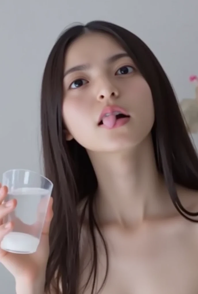 ultra photorealistic image of one Thai high school student, (semen is dripping out of her mouth:1.4), (semen is splattered across her face:1.4), light skin, she has long straight black hair and light blue eyes with luscious mascara and long eyelashes, (large 34C breasts:1.4), (:1.4), slim, slim oval face, sitting in a classroom, nice smile, small gold hoop earrings, looking at camera, (facing camera:1.4), ultra-high resolution, (photorealistic: 1.4), high resolution, (finely detailed skin), (perfectly proportioned) (photo realistic) (masterpiece) (photorealistic), ultra realistic (Best Quality) (Detailed) photographed in a Canon EOS R5, 85mm Lens, F/2.8, (8K) (Wallpaper), focus on face,