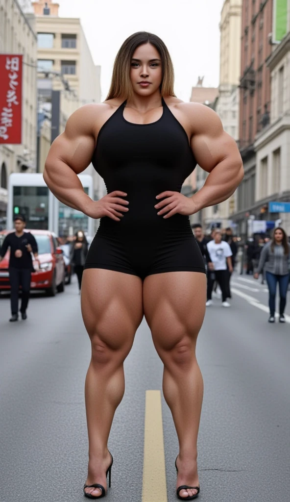tmasterpiece,(Full body like:1.1),Burly woman,Exaggerated large muscles,stand posture,dungeon background,Beautiful and charming woman face,Business shirts,(black lence stockings:1.1),Pointed-toe heels,1female,Thin waist,Very broad shoulders,Strong and powerful arms,Stout arms,Thick and powerful leg muscles,Very thick calves,Very long legs,