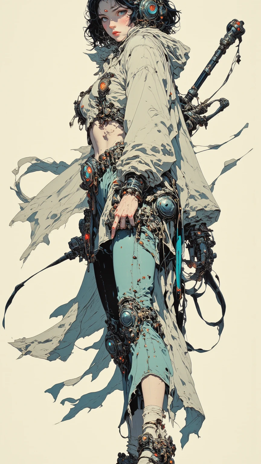 (Masterpiece, Best quality: 1.3), (16 thousand., A high resolution: 1.3), Beautiful girl-, White mechanical case, clean skin, dream, surreal background, floating, Universe, pious, Myth, heavenly, (((Pink hearts))), ，open navel，Bare thighs，camel toe，Women&#39;s love throughout the body, I look at the audience, 