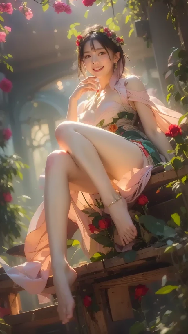 ((Watercolor))、(highest quality、masterpiece)、Adult beautiful Ukrainian woman, View your viewers、Long light brown hair,Completely naked、All Nude、garden、Cherry tree in full bloom