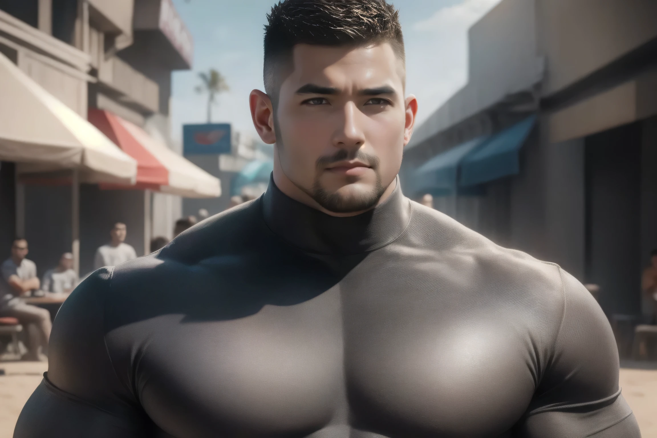 2boy, 1couple, facial hair, male focus, bulge, pectorals, bara, muscular, mature male, muscular male, abs, beard, nipples, short hair, navel, stomach, large pectorals, thick eyebrows, bare pectorals, fair-skinned male, superhero costume, erection, thighs, erection under clothes, superhero hood, dark skin, open clothes, hood, bodysuit, pectoral cleavage, cowboy shot, feet out of frame, thick thighs, looking at viewer, costume, masterpiece, 4k, high quality, highres, absurdres,