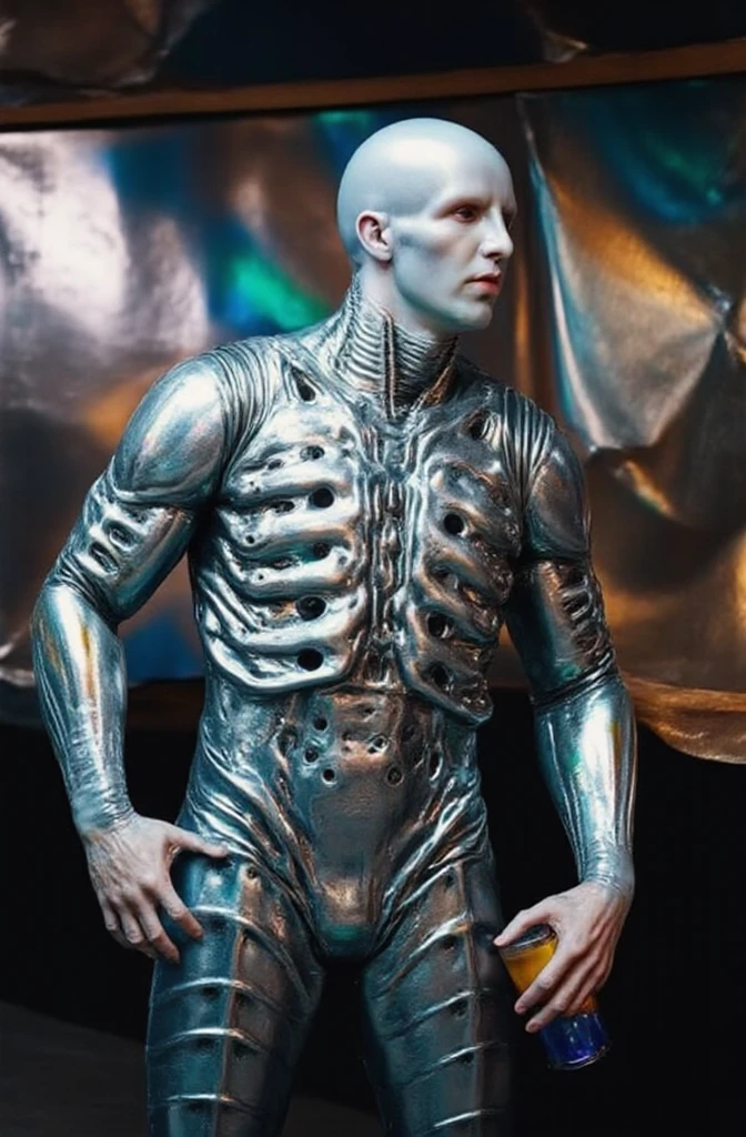 (masterpiece, best quality, 4k, dreamlike, hyperrealistic:1.35), (Lord Shen is albino tall lean androgynous male perverted genius nerdy geeky technomage queer transhumanist depraved homosexual misogynist kinky sadistic villain with weak stomach beautiful eyes thin face flat chest frail shoulders lithe waist male crotch bulge sleek skintight bodysuit:1.5)