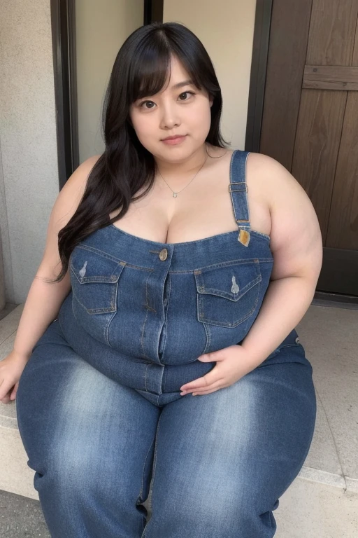 best quality, ultra high res, (photorealistic:1.4), 8k resolution, (random hair:1.3), (realistic hair:1.2), (Japanes girl:1.2), (realistic eyes:1.2), (beauty face:1.3), white glowing skin, (Lace Up Front Corset, long Levi’s jeans, sneaker), (huge breasts:1.25), huge tits, cleavage, thick thighs, large ass, wide hips, curvy, busty, hourglass figure, 1girl, solo, (random background:1.2), (black hair), standing pose, fat belly, extremely fat, plump