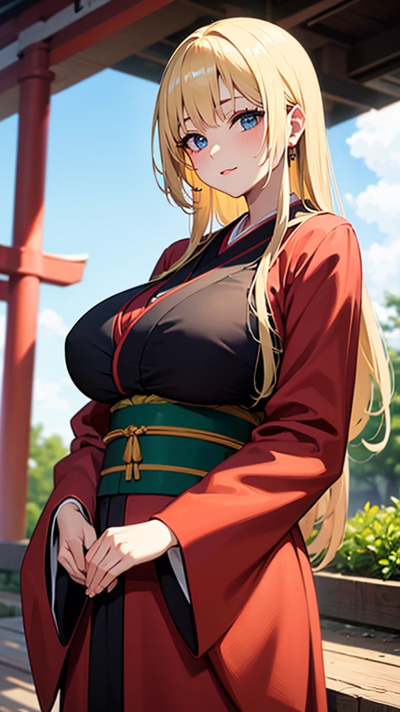 Russian, BLONDE, kimono, japanese shrine, big breasts,