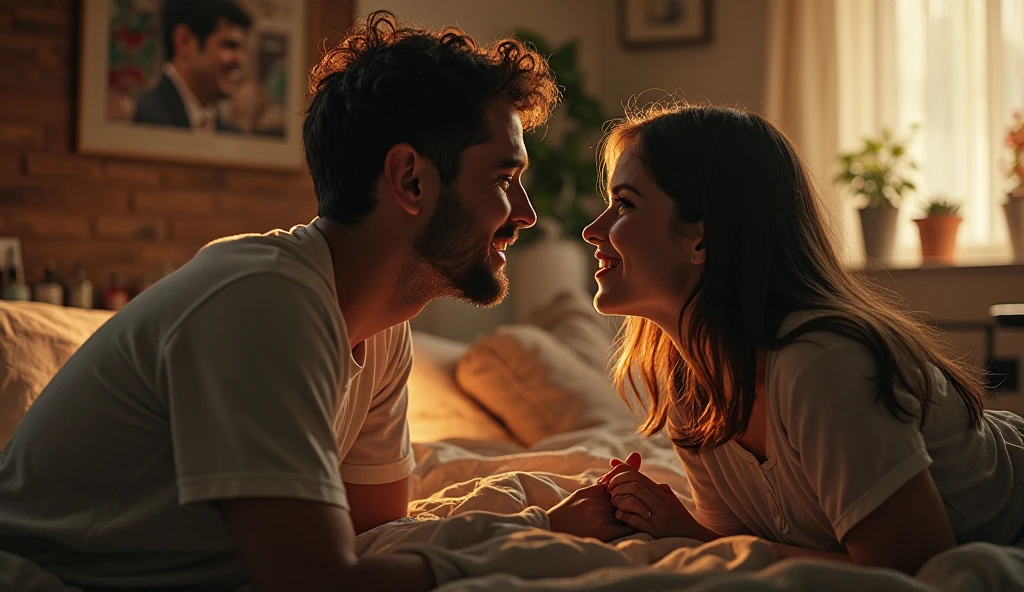 Write a couple having sex.
They are also kissing.
Make it more lighthearted.