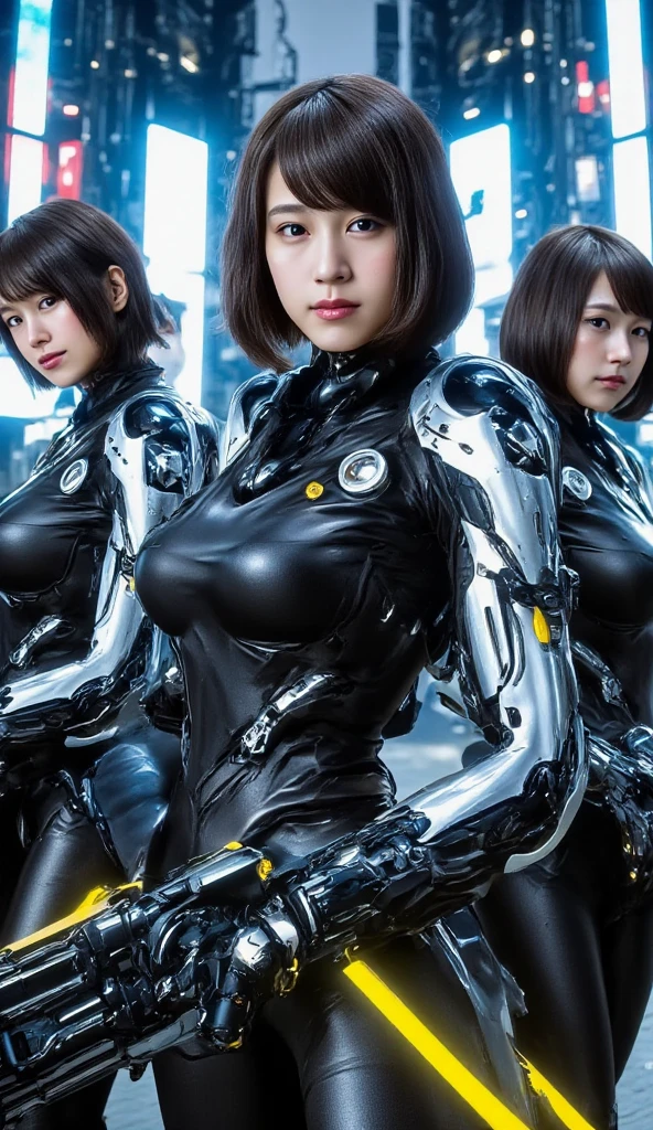Ai robot vs human both standing infront of each other and starring each other ai is full metalic body and angry and human is girl she is hot and have big boobs and slim body and hot and her age 30 and big ass and human girl is sad and ai robot is angry they both are starring each other in a big room and only one ai robot and one girl that okay and girl is sexy huge big small figure and very attractive