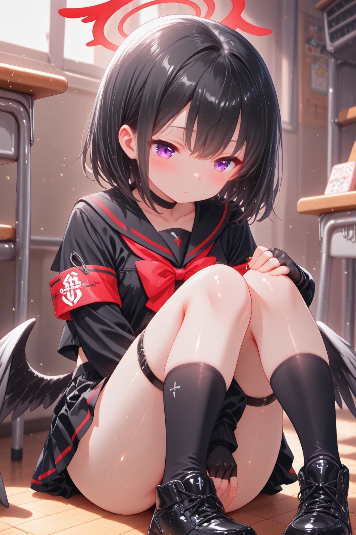 Sister saint Black Hair mini skirt Black knee-high socks White panties