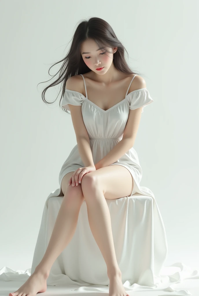 Ultra-high quality work,4K:2.0,Ultra HD,8K HD CG production,High-quality graphics,3D HD CG photos,Ultra-high pixel. Shiny One-Shoulder Party Dress, Dress, best quality, masterpiece, illustration, realistic, photo-realistic, amazing, finely detail, incredibly absurdres, huge filesize, ultra-detailed, highres, extremely detailed CG unity 8k wallpaper, nsfw, A young female K-pop idol, wearing a one-shoulder Soft Gold Color dress, She is being photographed Full Body Shoot , in high resolution, She looks elegant and sophisticated, with professional makeup and a stylish hairstyle. Stand Up Pose like Model , White Backdrop clean White Background .empty Background. White Color. 3:2 shot ,fully body photo. High quality work ,Beautiful and delicate eyebrows and eyelashes,largeeyes,Light red eyes,Sexy red lips,Perfect lip shape. Stand with your arms down