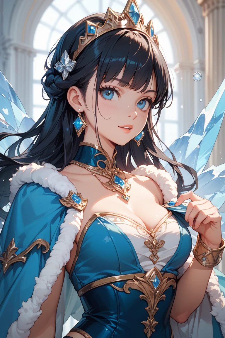 (Highest quality, 8k, 32K, masterpiece, Ultra-high resolution,:1.2),to be born, One Girl,So cute , A fantasy background reminiscent of an electronic world, clear, Shining Eyes, Age 25 ,Fair skin, Black Hair Girl, kimono, Long Hair, An innocent smile, Blue-eyed Elf Queen, Pierced ears sparkle, An elegant necklace adorns her slender neck., Rings and bracelets decorate the fingers. expensive_Big Breasts, Big Breasts