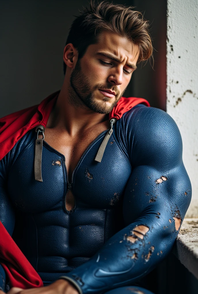 Chris Evans, naughty expression, smiling, sweaty, prominent veins, exaggeratedly muscular, huge biceps, muscular thighs, huge chest (huge: 2.5), bare back, nicebulge, sexy pose, motel room.