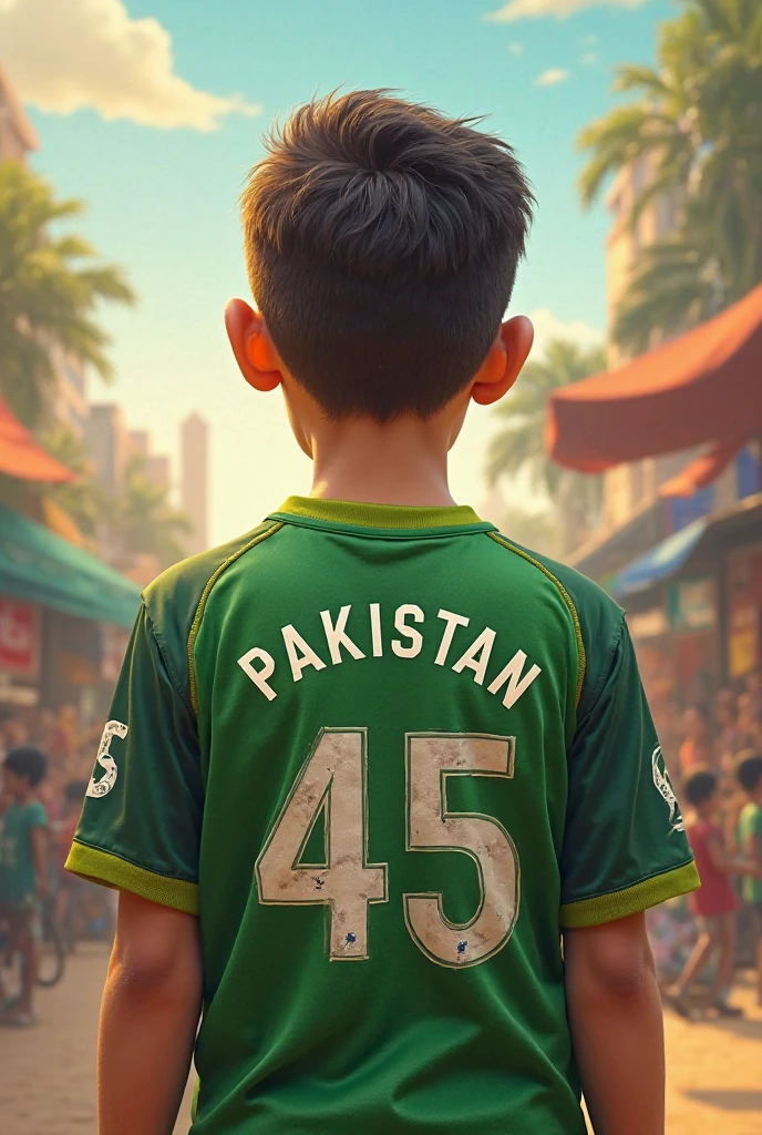 a boy standing with tha name at the back wajiulhassan background have many pakistan flag with minara pakistan