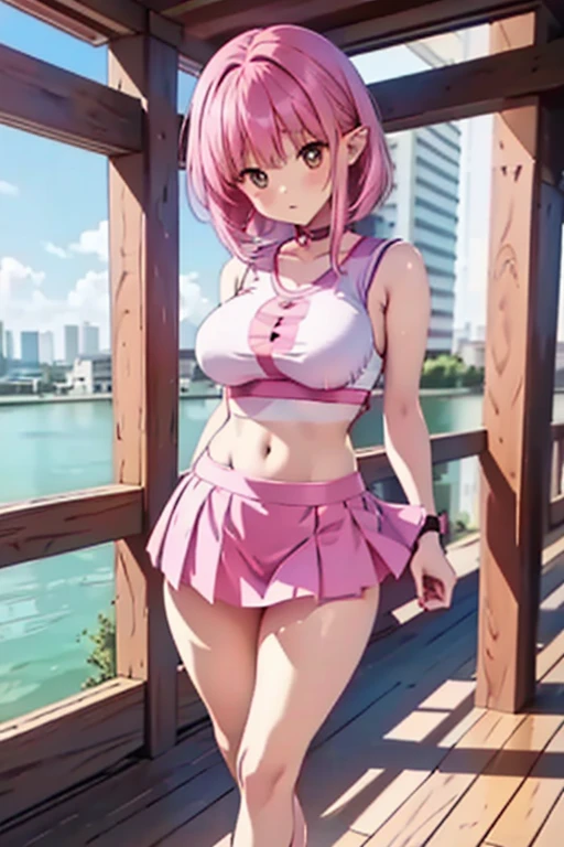 anime girl with pink hair and a pink bikini taking a selfie, an anime drawing by Kamagurka, pixiv, auto-destructive art, with index finger, anime girls, guweiz, revealing clothes, ecchi style, top rated on pixiv, at pixiv, thicc, anime moe artstyle, ((pink)), accidentally taking a selfie