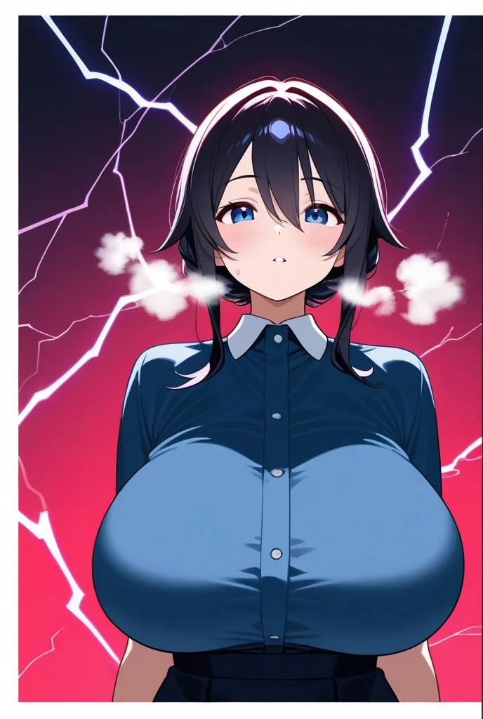 (perfect body),highest quality,16k、Masseter muscle part、((NSFW))、((blush))、((((embarrassing))))、:d、obesity、Tree Fe○lumes、short hair、(red eyes),black hair、((Sweat))、(big ass)、((huge breasts))、((thick thighs))、(white sleeveless shirt)、Mini skirt with red ruffles、white knee socks、(on stage)、Glasses、(legs spread)、headset、pink panties、Panchira、idol costume