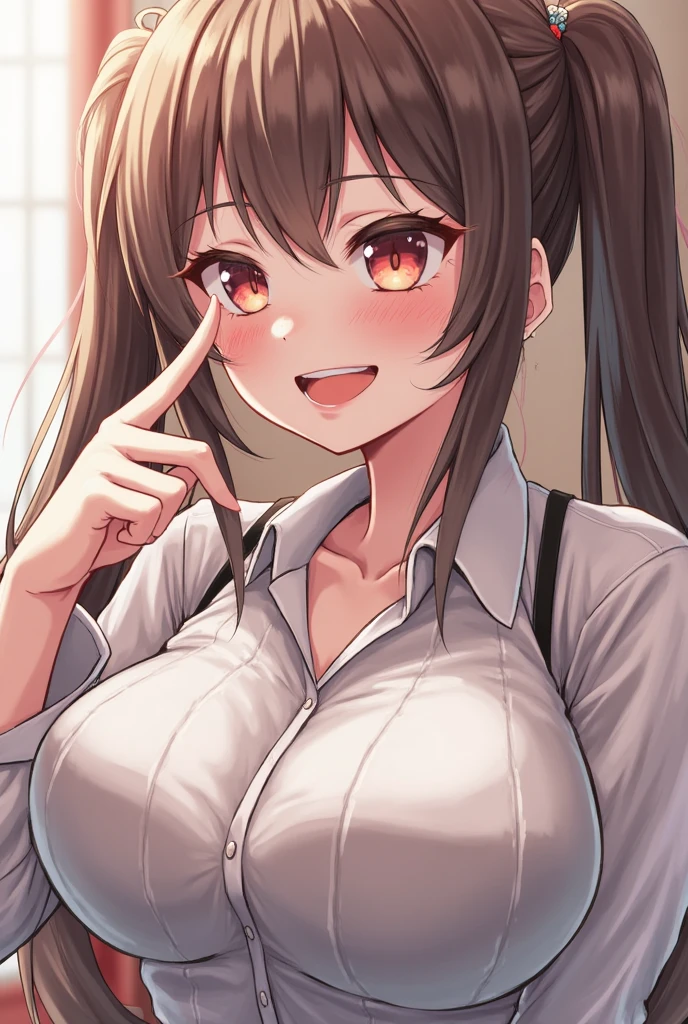 1 alone Beautiful angry anime girl, breast size 70, height 160, light brown eye color, short brown hair, almost big thighs, narrow waist, almost elongated face, almost big ass, small nose, three ear holes, lips almost Prosthetics, Men's T-shirt , smile ، Persian shawl around the neck