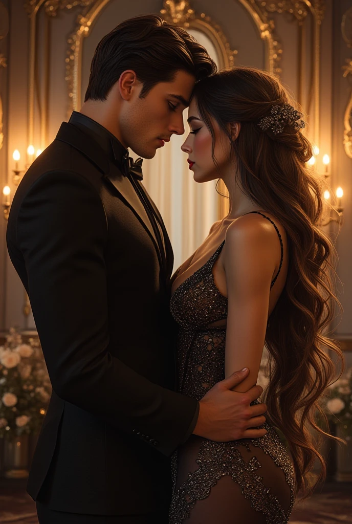 Alafat to the man and woman in black dress., Guvitz-style artwork, author:Yang Jie., Ruan Jia and Artgerm, Cai Xu Kun, author:unbelievable, Elegant digital art, Cute couple, Couple poses, inspiration from Yanjun Cheng, Nguyen Chia and Blom, Beauvot Art Style