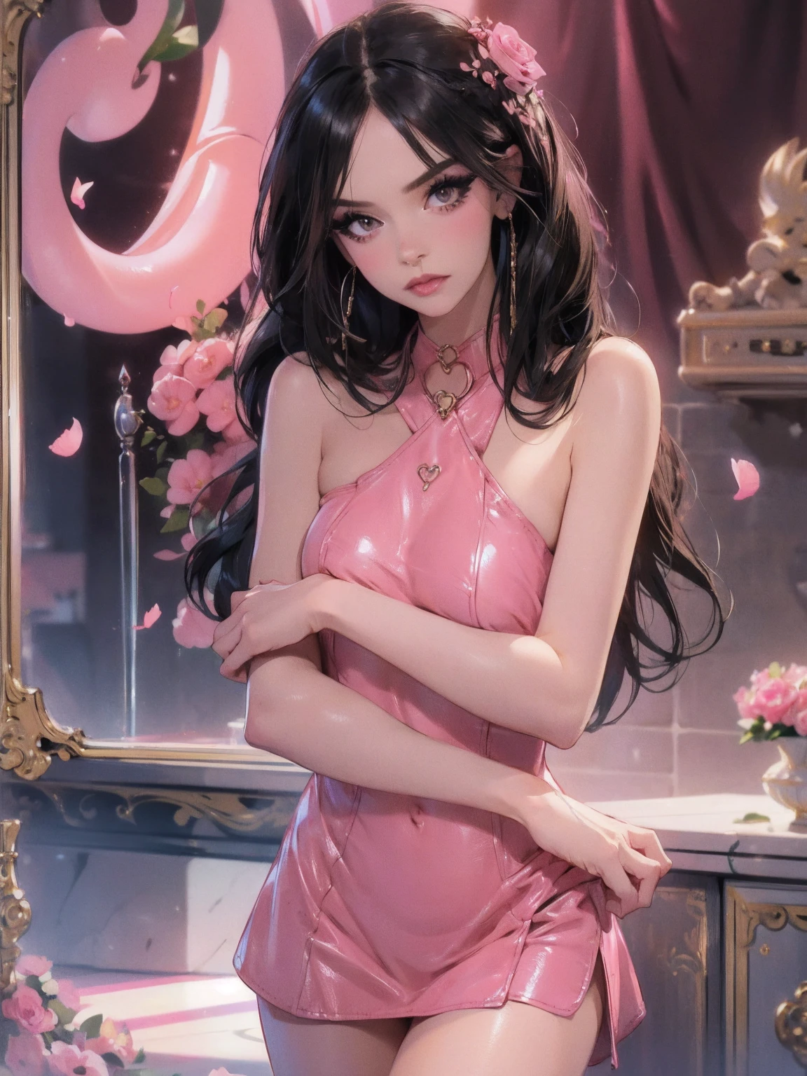 Jasmine, single woman, big tits , hug (( 2cat:pink , furry, cute. )) ((Skin Blue))(( yallow eyes)) ,solo, looking at the viewer, smile, shirt, bare shoulders, jewelry, sitting, full body, flower, earrings, pants, off shoulder, short top, make-up, sitting on the edge of the palace balcony, white tiles, night, stars , Off Shoulder Shirt (Realism: 1.2), (Realism), (Masterpiece: 1.2), (Best Quality), (Highly Detailed), (8k, 4k, Intricate), (Full Body Shot: 1), (85 mm), light particles, lighting, (highly detailed: 1.2), (face detailed: 1.2), (gradients), sfw, color, (eyes detailed: 1.2) (background detailed), landscape detailed, (dynamic angle: 1.2 ), (dynamic mode: 1.2), (third configuration rule: 1.3), (work path: 1.2) --style of Glen Keane