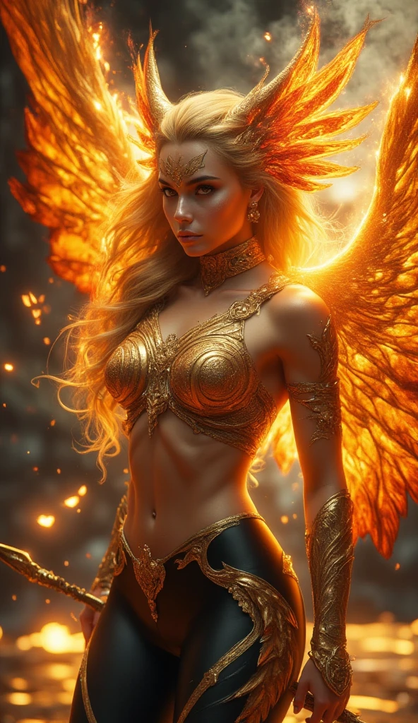 Salshabila,(((8k RAW photo, hyper realistic, masterpiece, best quality, crisp detail, high definition, high detail, very rich detail, sharp focus, sharp detail, colorful, rich color, cinematic, perfect studio lightning, full body photograph, mystic atmosphere))), (((fully naked) young colorful sun goddess, (fully nude), sensual pose, showing pussy and nipples, smooth body, ideal body, naughty smile)), (releasing (solar storm, solar flare energy), (showing (pussy, vagina, genital, nipples))), ((wide solar flare wings, tail)), ((very long sharp claws, solar flare fingers, sun sword)), (burning humans in a destroyed city, burning city, night, solar flare), (( phoenix behind)),