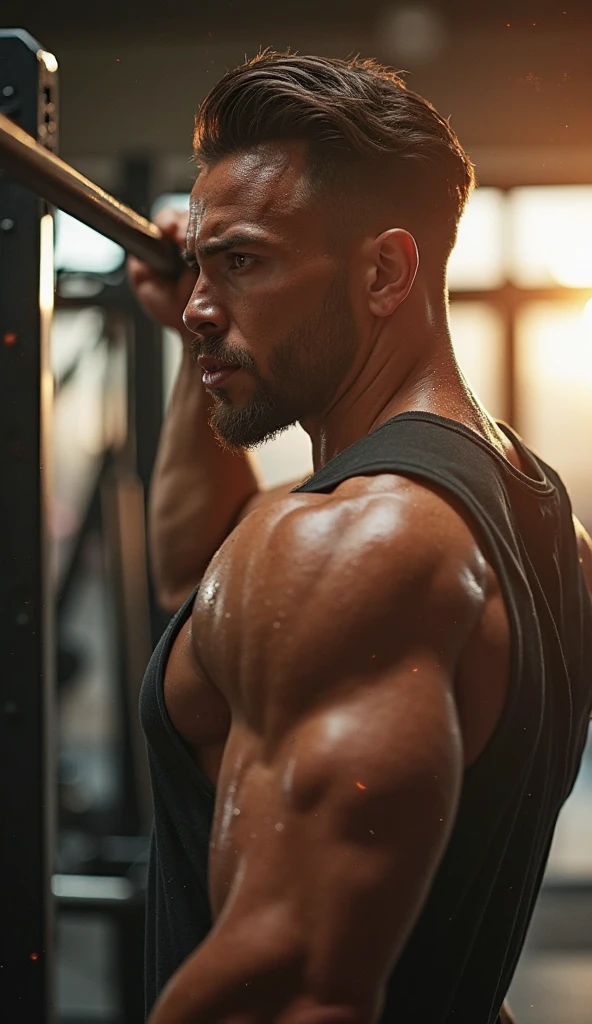 42-year-old man training hard at the gym
