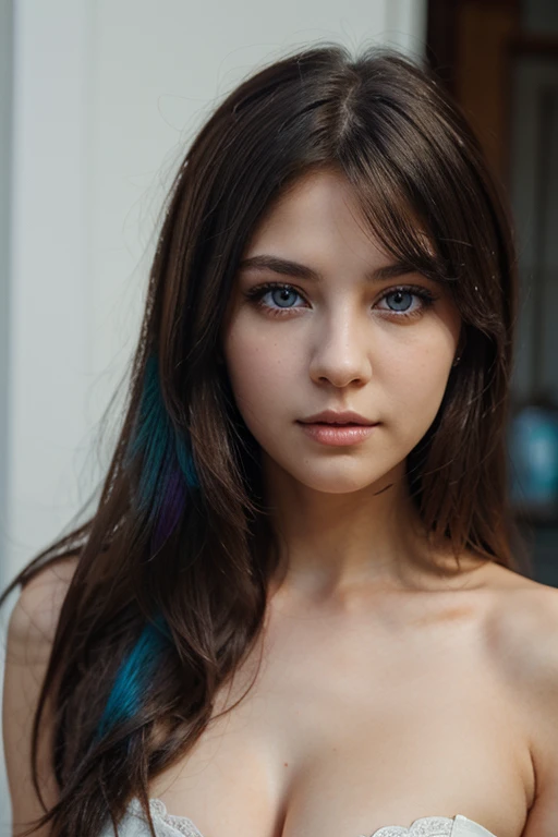 imagine a girl with the most stunning appearance, featuring short, multicolored hair that could grace the cover of any fashion magazine. The photorealistic rendering of her hair is so meticulous that you can almost feel the softness and silkiness of each individual strand. A beautiful painting by norman rock