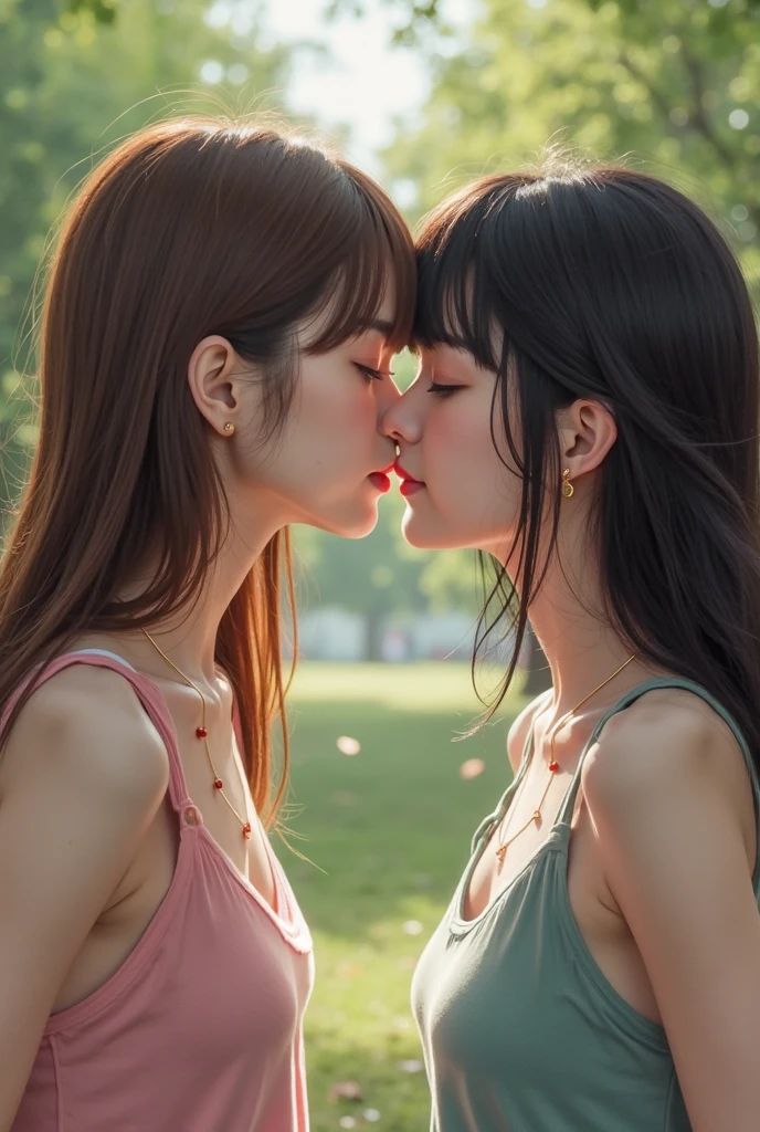 (Highest quality, 4K, 8k, High resolution, masterpiece:1.2), Very detailed, (Realistic, photoRealistic, photo-Realistic:1.37)、Two Girls、Japanese、garden、(Completely naked)、(Hair Color：Random)、(Hairstyle：Random)、((Kissing))、