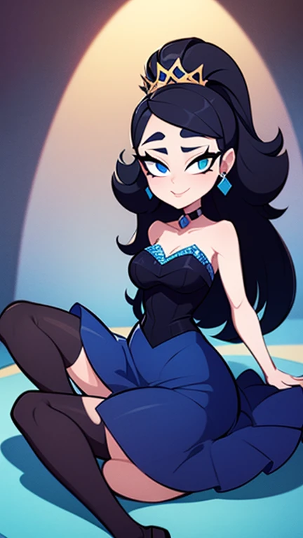 Ralph Bakshi Style, mean Curvy blue eyed girl with long wavy black hair and small breasts, (cruel_expression):3.0, futanari, (flaccid penis), transparent dress, mansion environment