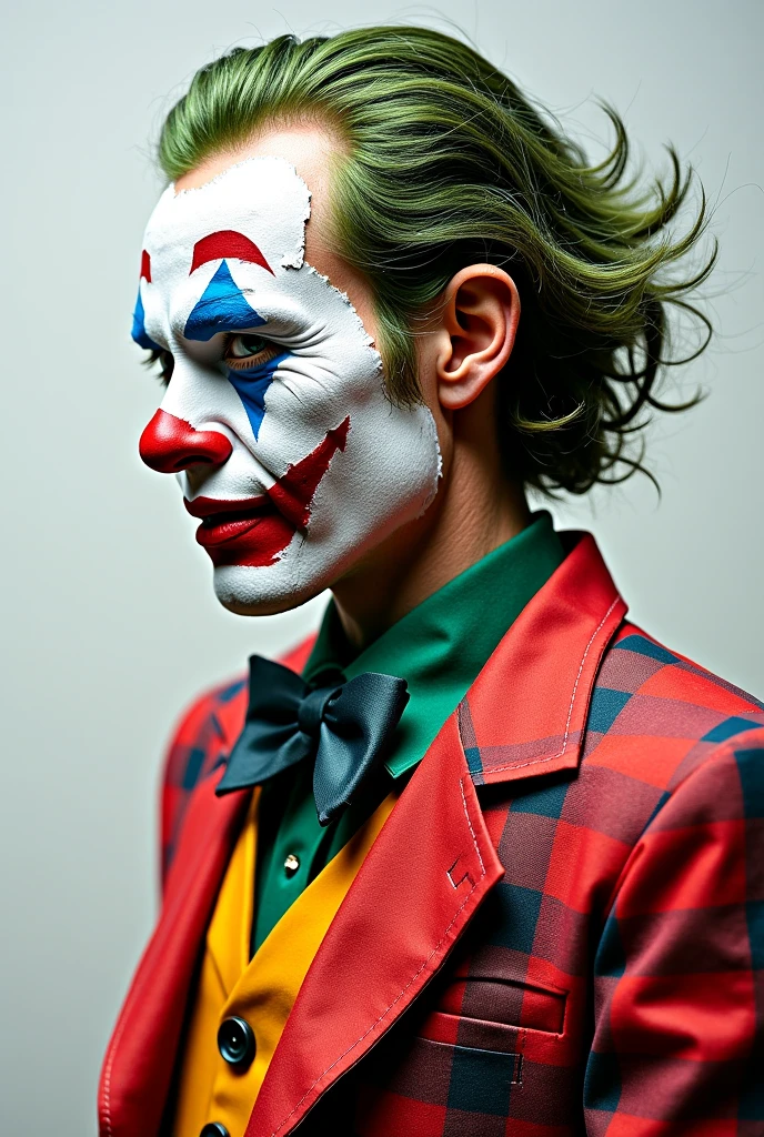 A clown with fractal-patterned makeup, green fractal smoke rising from his face, and abstract, surreal clothing. The background is an abstract, fractal landscape.