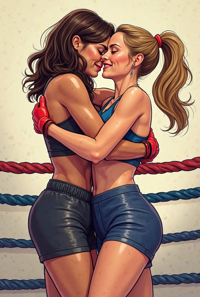 Sweaty and intense orgasm、Full Color、Photorealistic、女子wrestling、Dynamic Pose、leotard、Dazzling Light、wrestling、An enthusiastic crowd watches、Two women in sheer latex wrestling outfits licking a woman&#39;s genitals、Cunnilingus orgasm、Orgasm Face。cunnilingus sex,Lesbian,An illustration